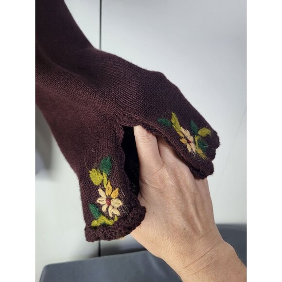 VTG Women's 1X Cardigan Sweater Brown Floral Boho Hippie Cottage Festival Fairy - Picture 3 of 12